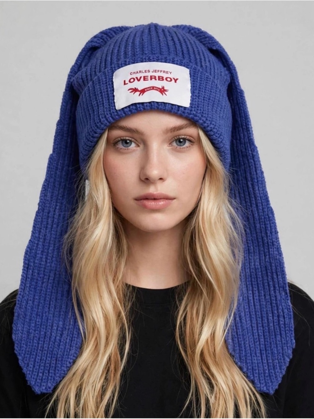 Charles Jeffrey LOVERBOY Blue Bunny Ear Knit Hat Unisex